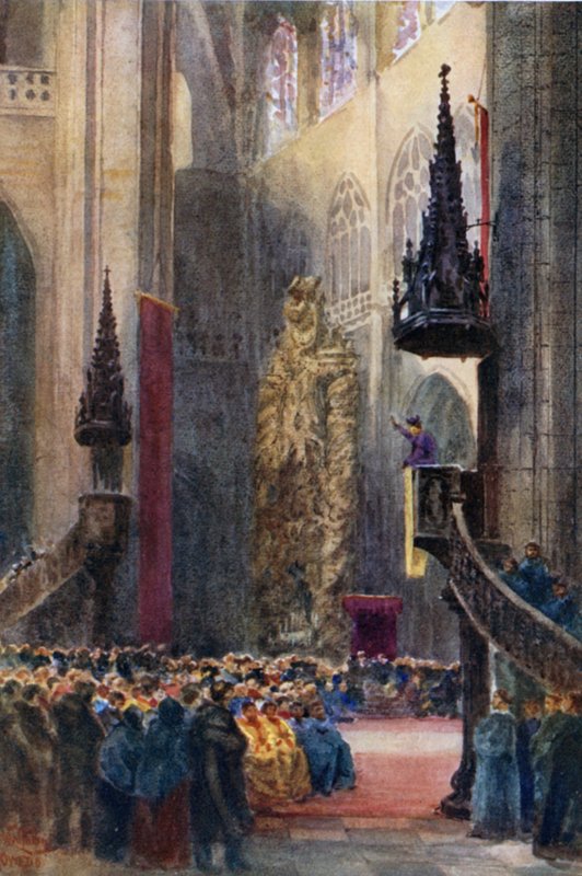 Orviedo, i katedralen (farve litho) af William Wiehe Collins