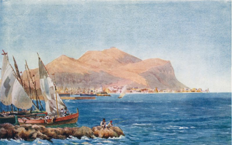 Palermo. Monte Pellegrino (farve litho) af William Wiehe Collins