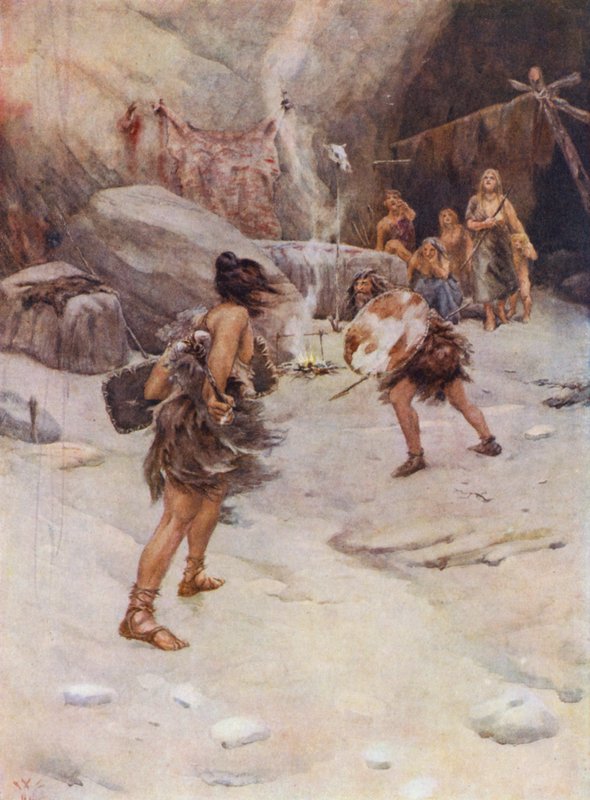 Det forhistoriske menneske (farvelitografi) af William Wiehe Collins