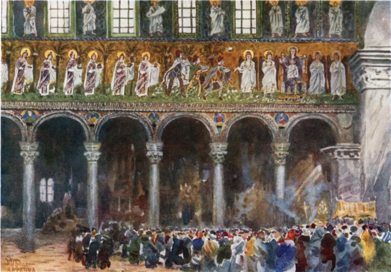 Ravenna. S. Apollinare Nuovo (farve litho) af William Wiehe Collins