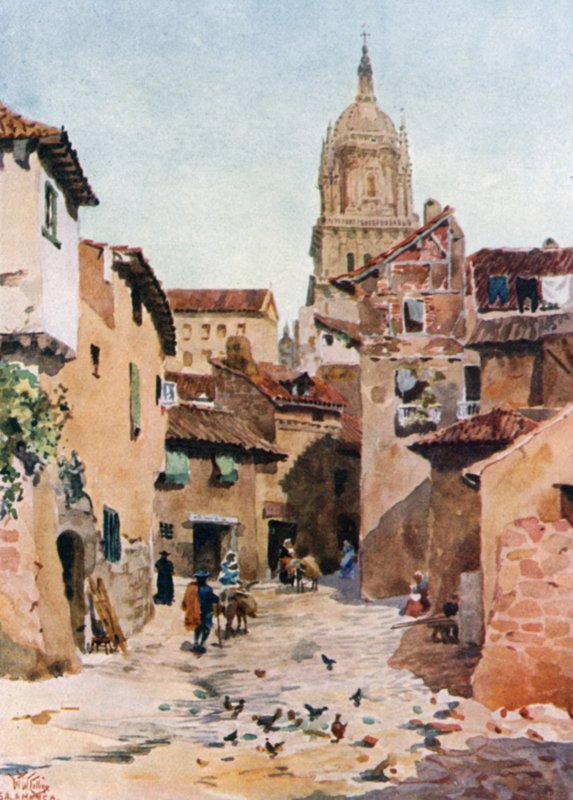 Salamanca, en gammel gade (farve litho) af William Wiehe Collins
