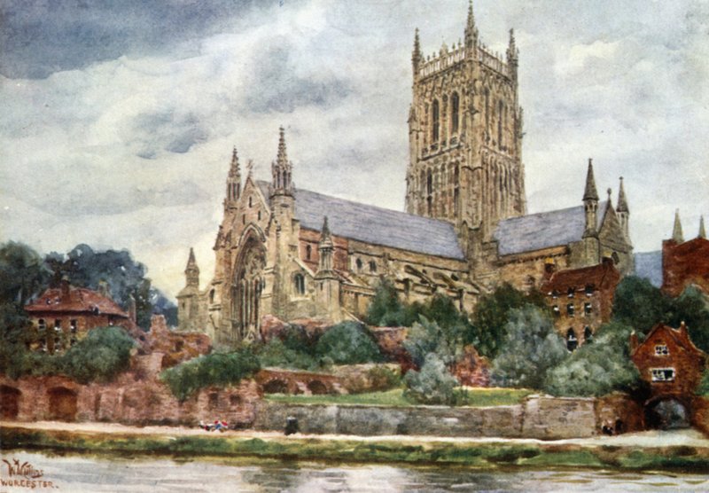 Worcester, katedralen (farve litho) af William Wiehe Collins