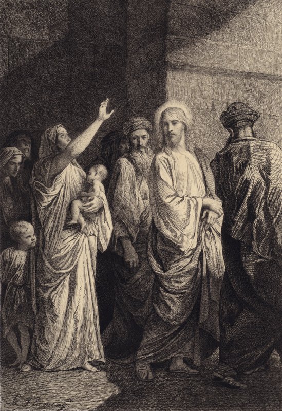 En kvinde herliggør Jesus af after Albert Robida