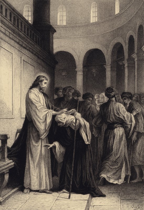 Kristus helbreder den syge kvinde af after Albert Robida