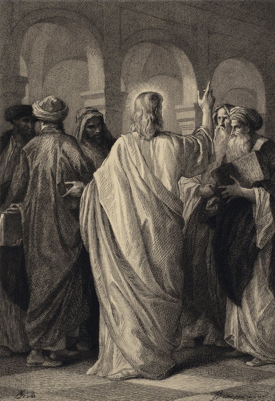 Jesus taler med lægerne af after Albert Robida