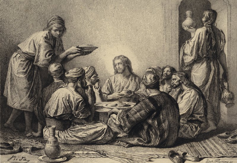 Jesus spiser med toldere og syndere af after Albert Robida