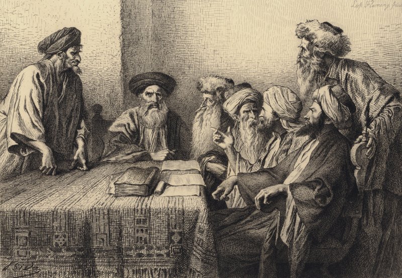 Judas foran Sanhedrinet af after Albert Robida