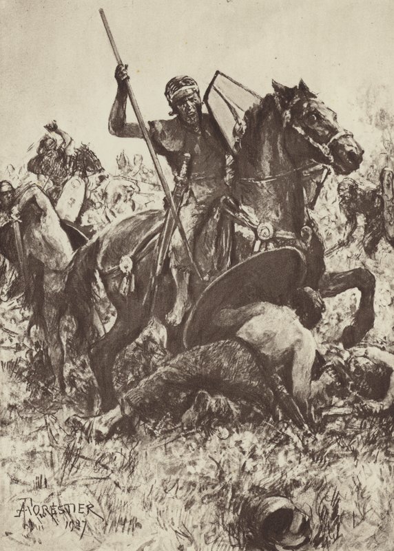 Auxiliary Cavalry angriber tyske stammefolk af after Amedee Forestier