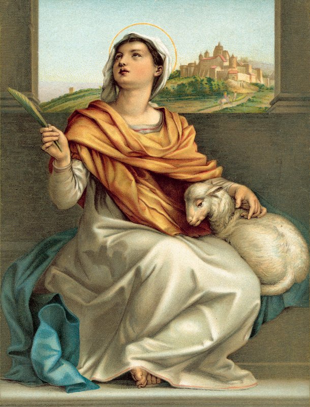 St Agnes (chromolitho) af Andrea del (after) Sarto
