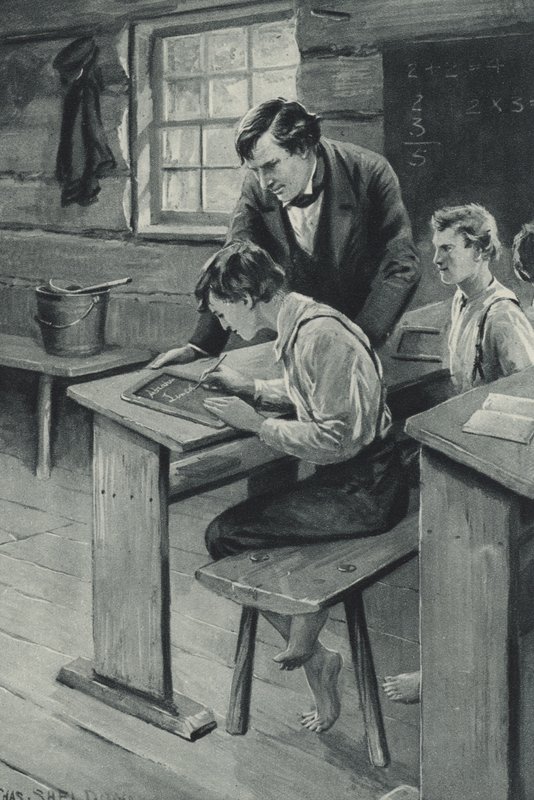 Abraham Lincoln lærer at skrive af after Charles Mills Sheldon