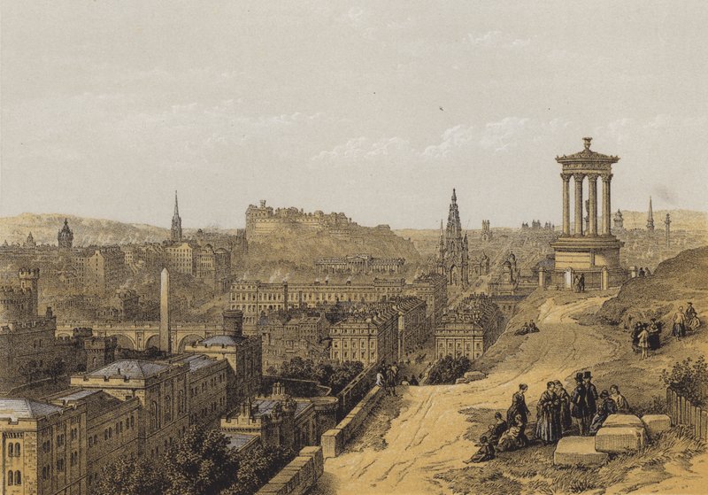 Edinburgh fra Calton Hill (chromolitho) af after David Roberts