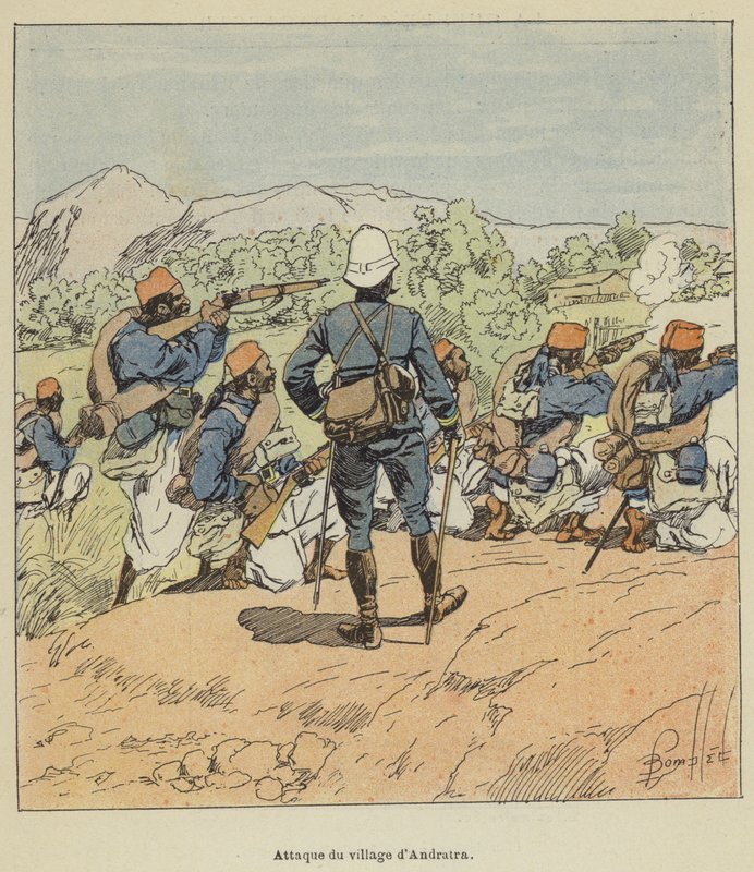 Angreb på landsbyen Andratra af after Louis Charles Bombled