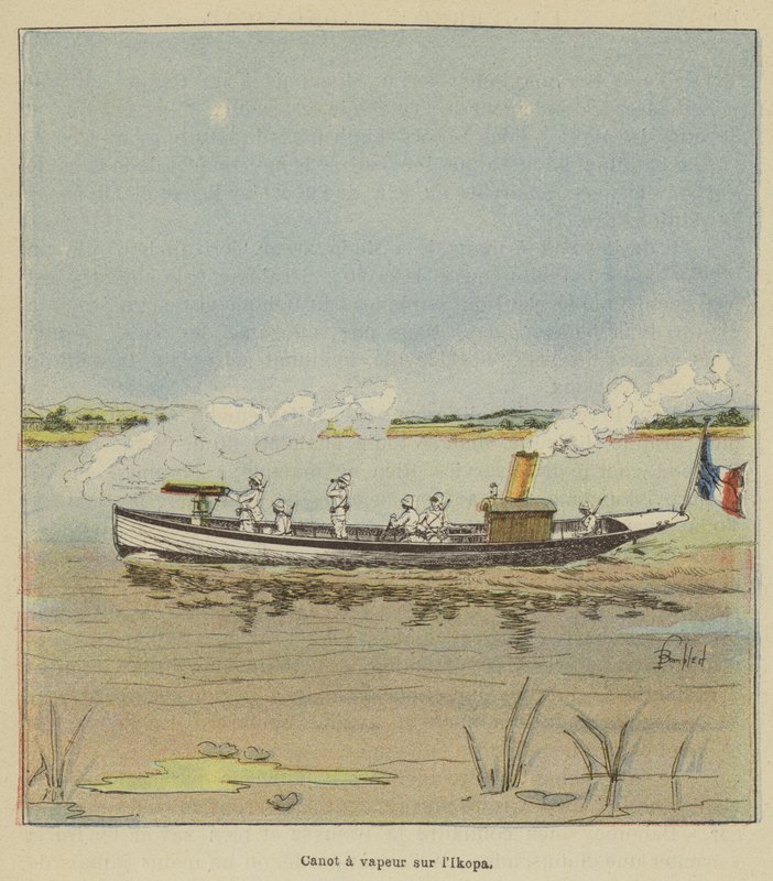 Dampbåd på Ikopa af after Louis Charles Bombled