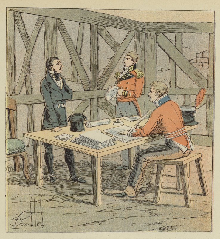 Hudson-Lowe afhører Las-Cases af after Louis Charles Bombled