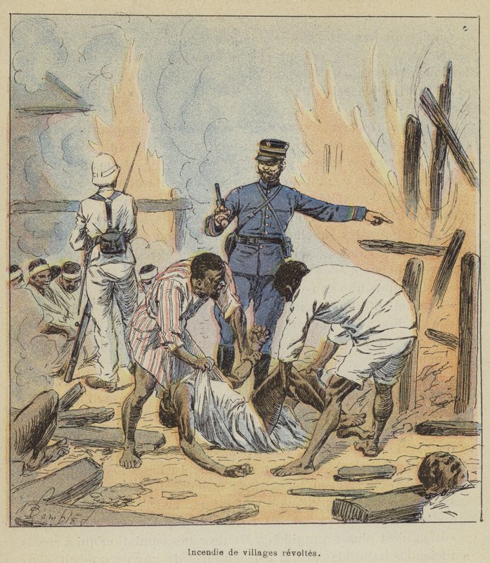 Ild i oprørslandsbyer af after Louis Charles Bombled
