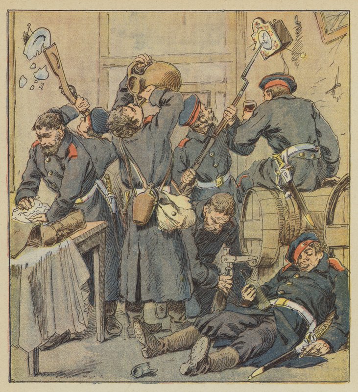 Plyndringsscene i Saint-Calais af after Louis Charles Bombled