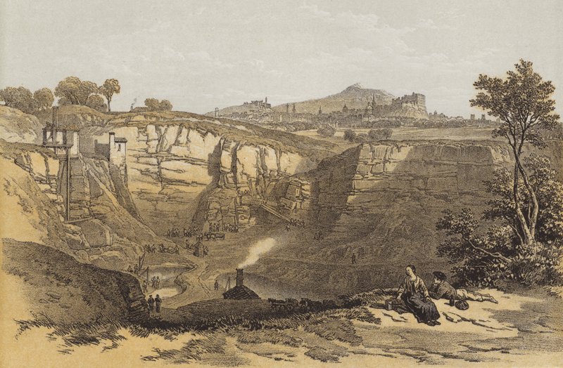 Edinburgh, fra Craigleith Quarry (chromolitho) af after William Leighton Leitch
